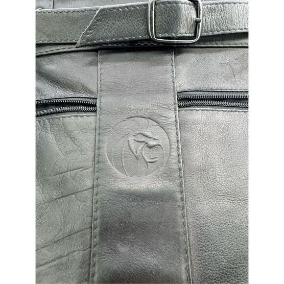 Unbranded Top Grain Leather Black Buckled Carpet Bag Duffle Bag - Picture 3 of 10